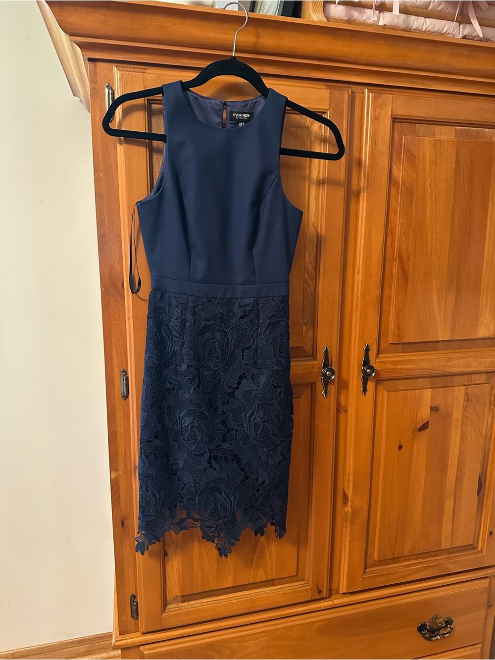 Ever New Navy Sleeveless Lace Hem Midi Dress